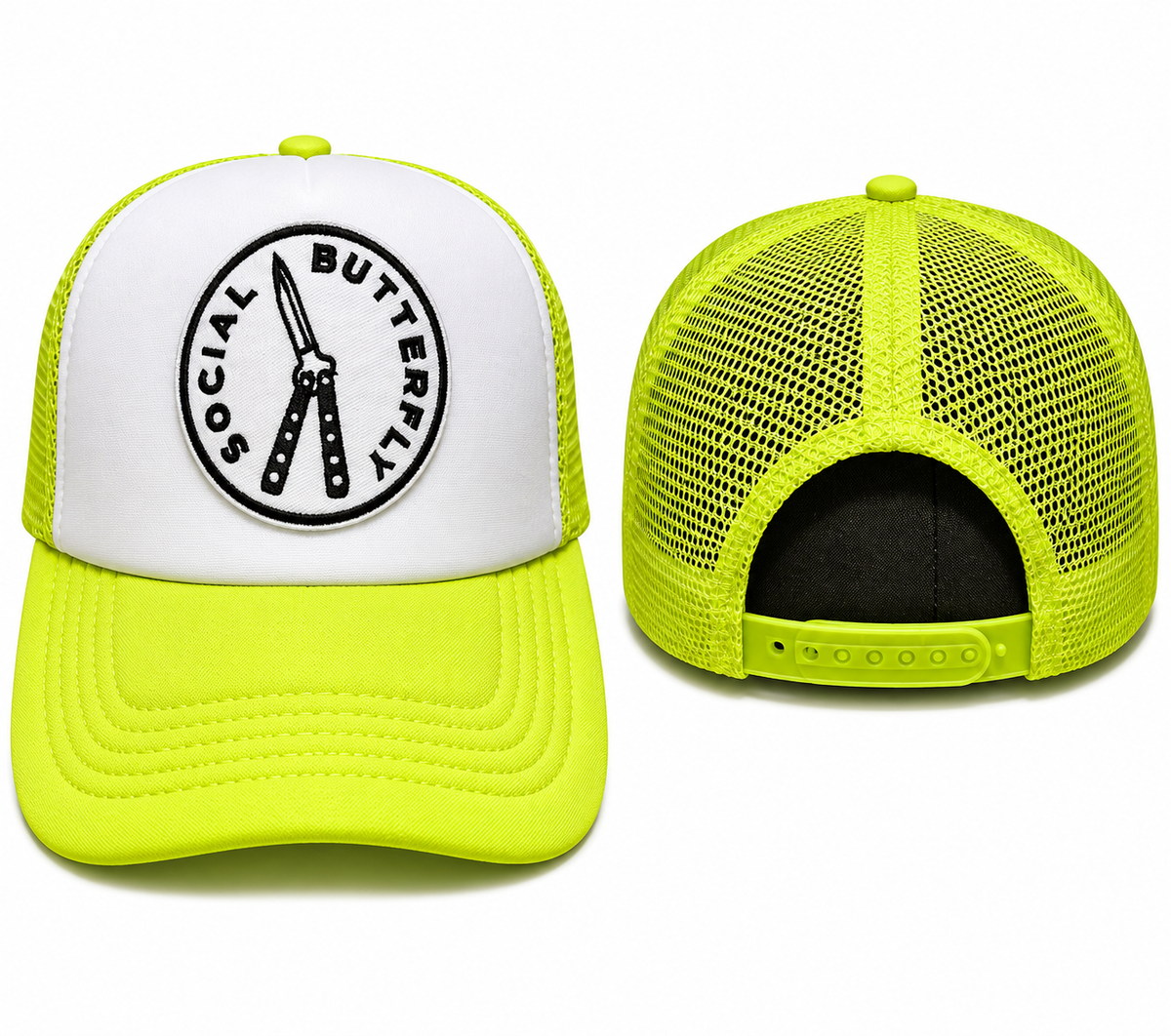 Social Butterfly Trucker Hat | Neon Yellow Graphic Snapback Cap
