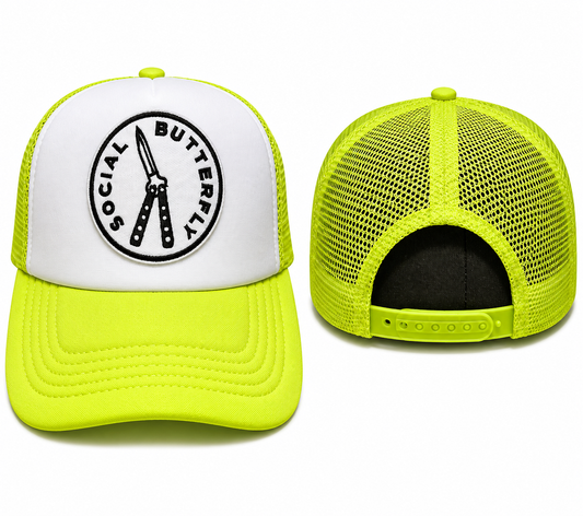 Social Butterfly Trucker Hat | Neon Yellow Graphic Snapback Cap