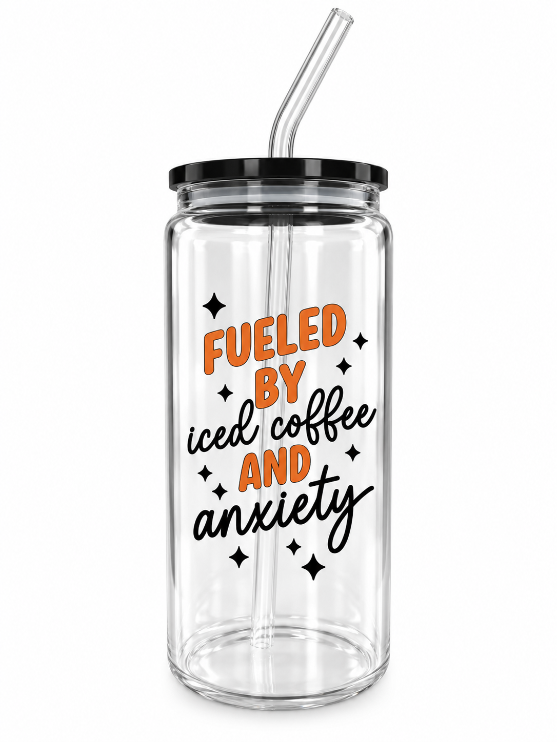 Fueled by Iced Coffee & Anxiety – 20oz Glass Tumbler